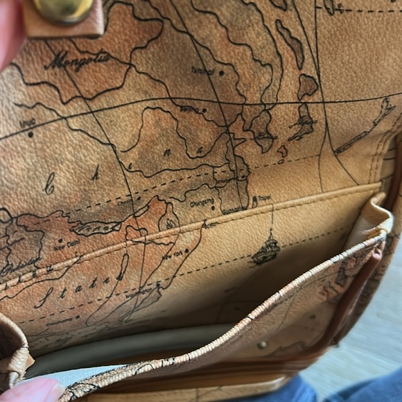 Vintage 90s Antique World Map Backpack Faux Leather 5 Pockets Tan Brown - Picture 7 of 15